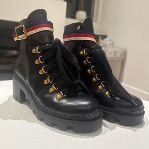 Gucci Lace-Up Platform Boots with Web Strap